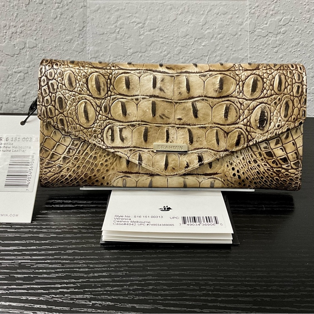 Brahmin Veronica Envelope Wallet CASHEW MELBOURNE Leather Golden Brown & Brown